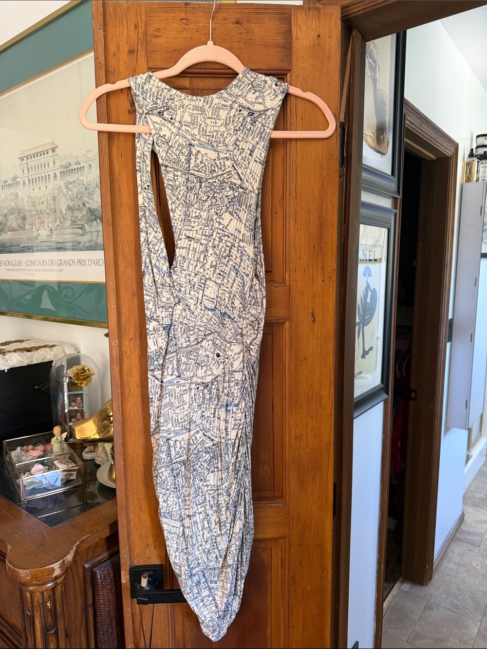 Urban Outfitters White and Navy Printed Sleeveless Maxi Dress